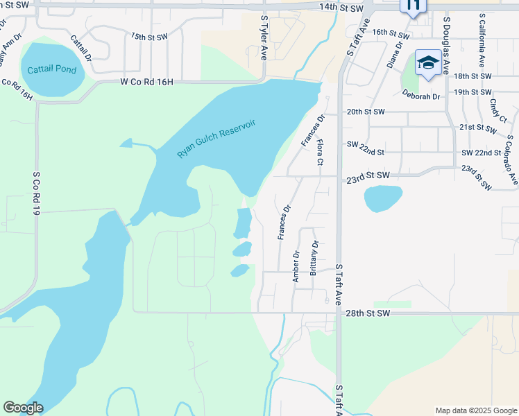 map of restaurants, bars, coffee shops, grocery stores, and more near 2408 McKenzie Drive in Loveland
