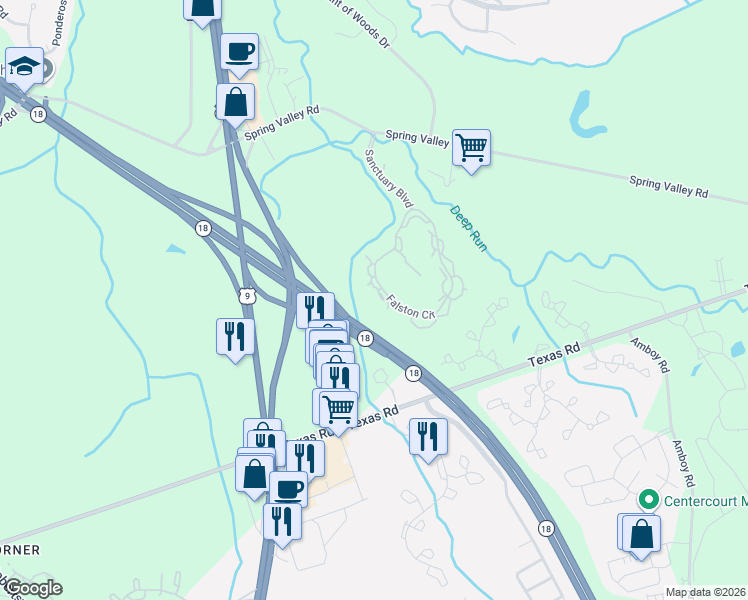 map of restaurants, bars, coffee shops, grocery stores, and more near 9104 Falston Circle in Old Bridge