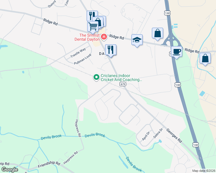 map of restaurants, bars, coffee shops, grocery stores, and more near 3 L'Amour Court in South Brunswick Township