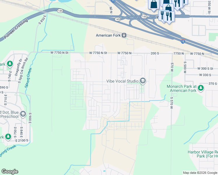 map of restaurants, bars, coffee shops, grocery stores, and more near Unnamed Road in American Fork