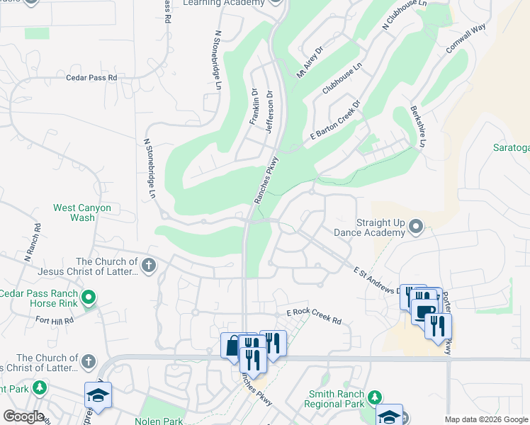 map of restaurants, bars, coffee shops, grocery stores, and more near 8467 Turnberry Road in Eagle Mountain