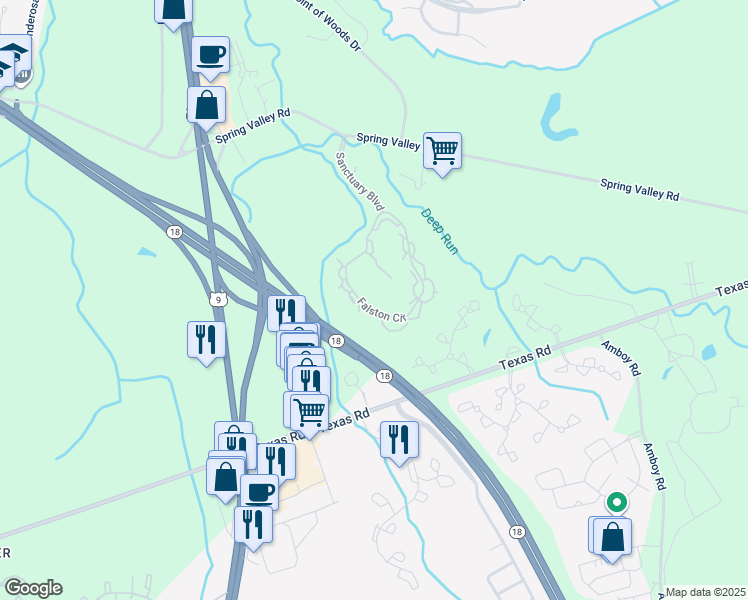 map of restaurants, bars, coffee shops, grocery stores, and more near 7102 Falston Circle in Old Bridge