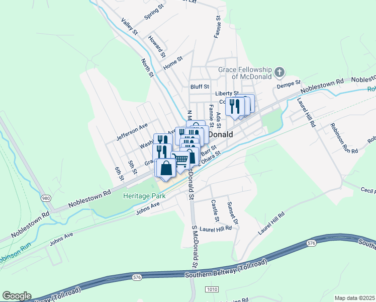 map of restaurants, bars, coffee shops, grocery stores, and more near 100 West Lincoln Avenue in McDonald