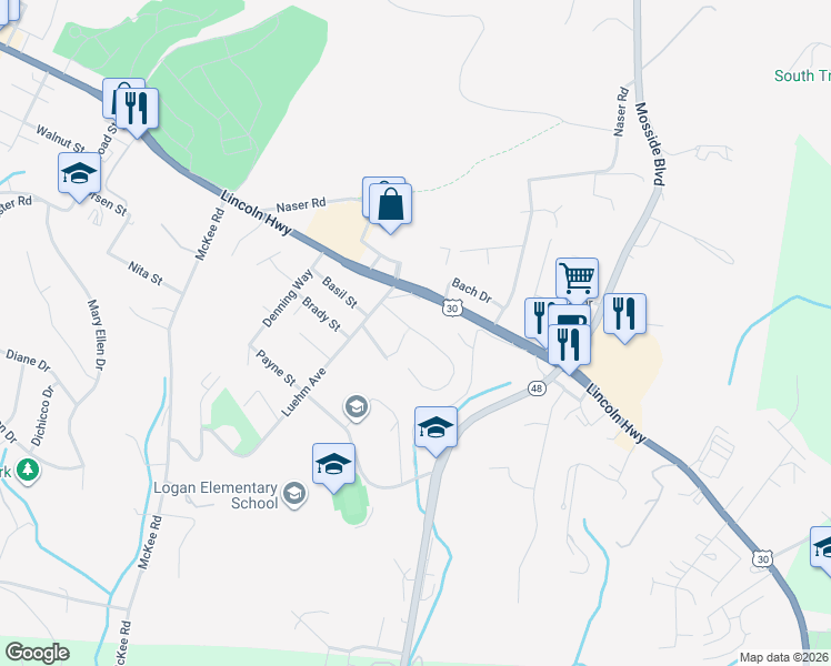 map of restaurants, bars, coffee shops, grocery stores, and more near 1807 Howell St in North Versailles