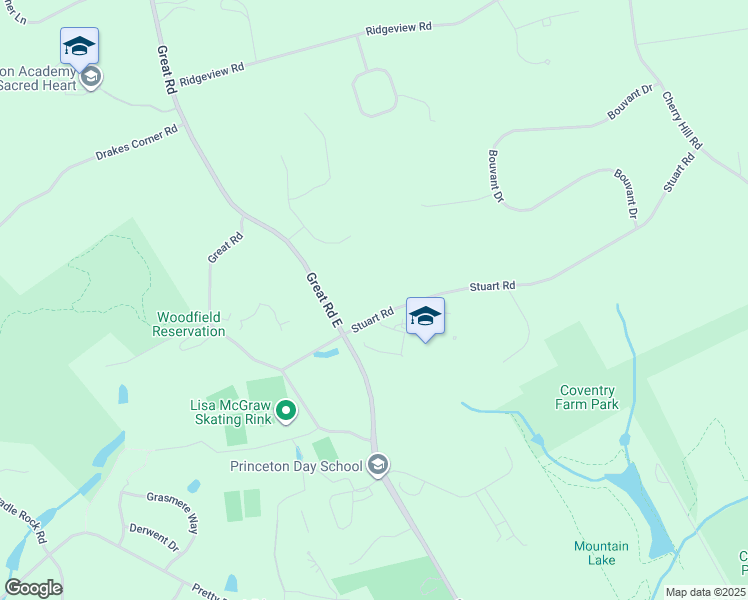 map of restaurants, bars, coffee shops, grocery stores, and more near 945 Great Road East in Princeton