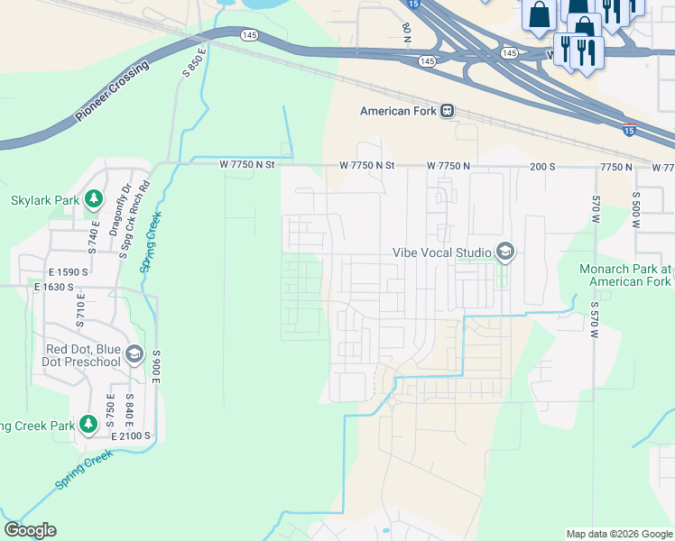 map of restaurants, bars, coffee shops, grocery stores, and more near 376 South 1080 West in American Fork