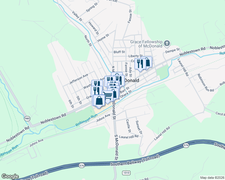 map of restaurants, bars, coffee shops, grocery stores, and more near 100 West Lincoln Avenue in McDonald