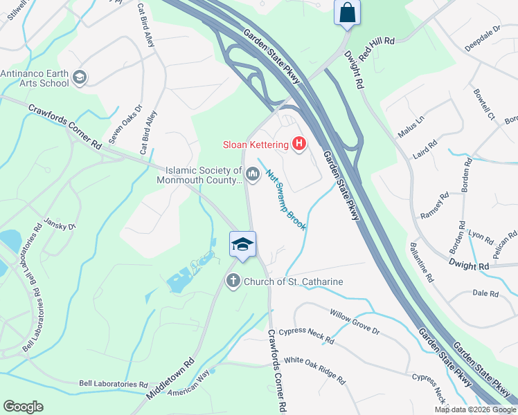 map of restaurants, bars, coffee shops, grocery stores, and more near 502 Red Hill Road in Middletown Township