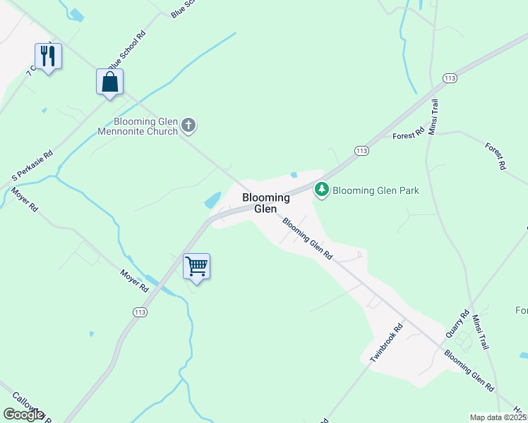 map of restaurants, bars, coffee shops, grocery stores, and more near in Blooming Glen