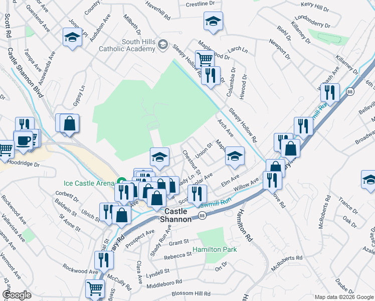 map of restaurants, bars, coffee shops, grocery stores, and more near 1001 Columbia Street in Pittsburgh