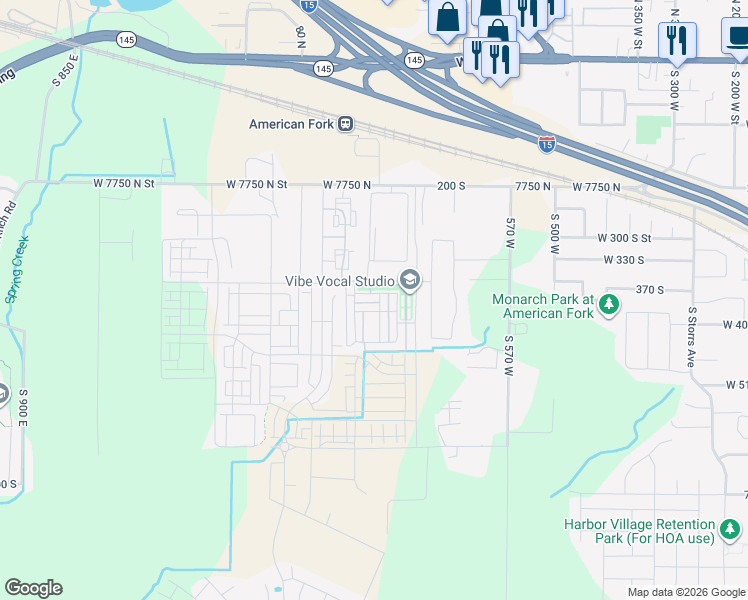 map of restaurants, bars, coffee shops, grocery stores, and more near 752 West Bronze Leaf Rd in American Fork