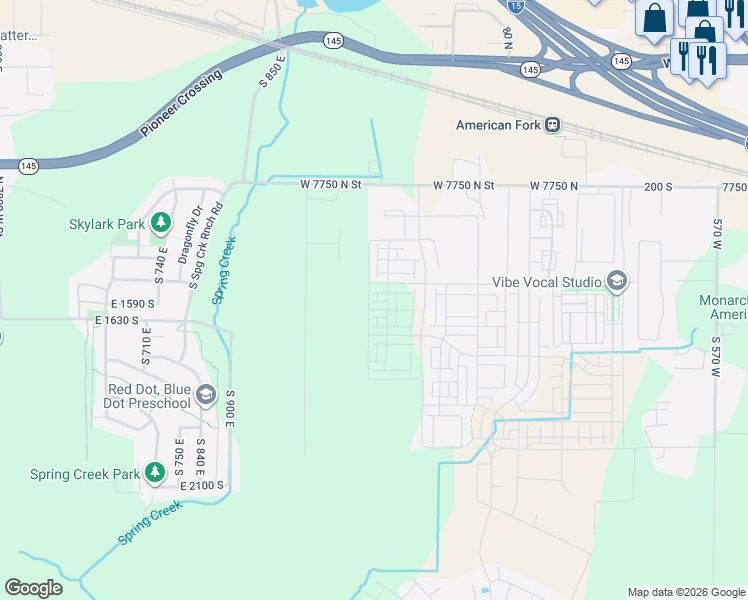 map of restaurants, bars, coffee shops, grocery stores, and more near 7646 North 7200 West in American Fork