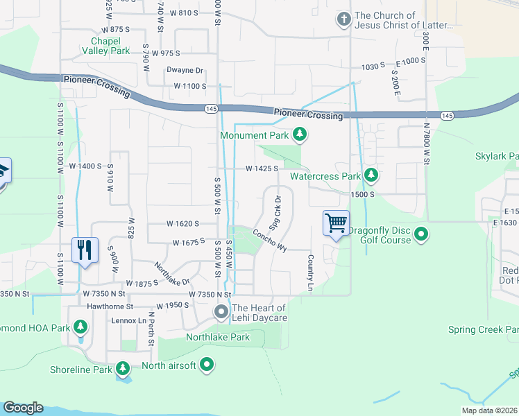 map of restaurants, bars, coffee shops, grocery stores, and more near 1530 South 270 West Loop in Lehi