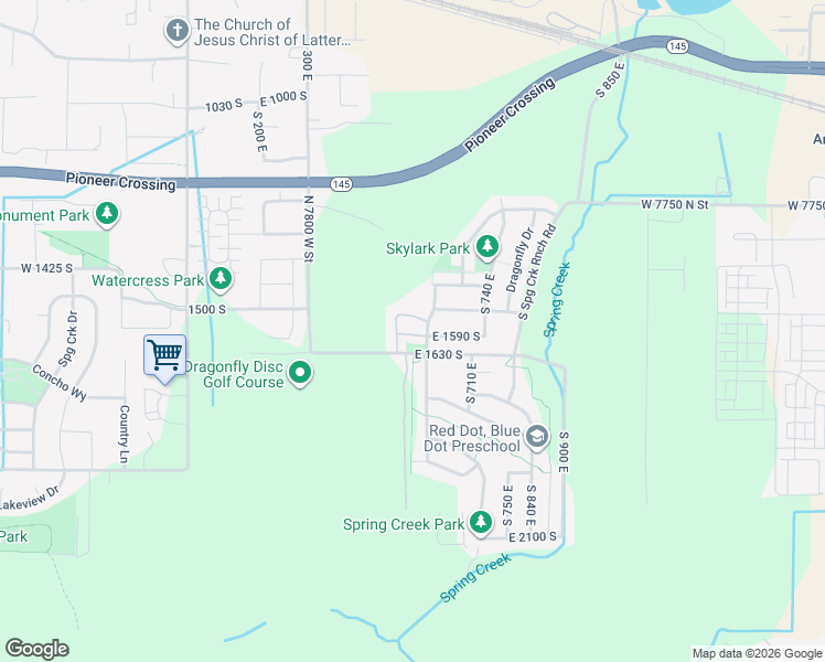 map of restaurants, bars, coffee shops, grocery stores, and more near 599 East 1540 South in Lehi