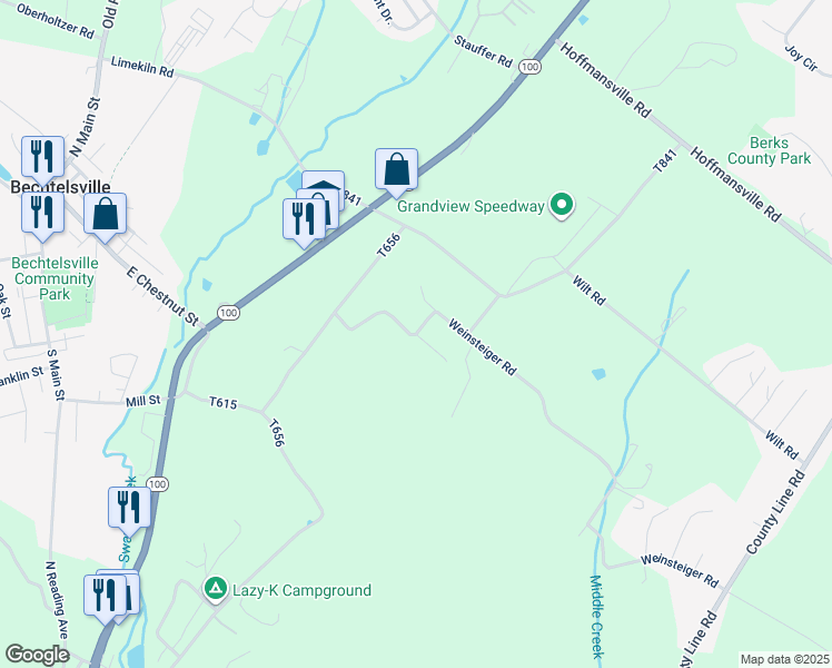map of restaurants, bars, coffee shops, grocery stores, and more near 449 Weinsteiger Road in Bechtelsville