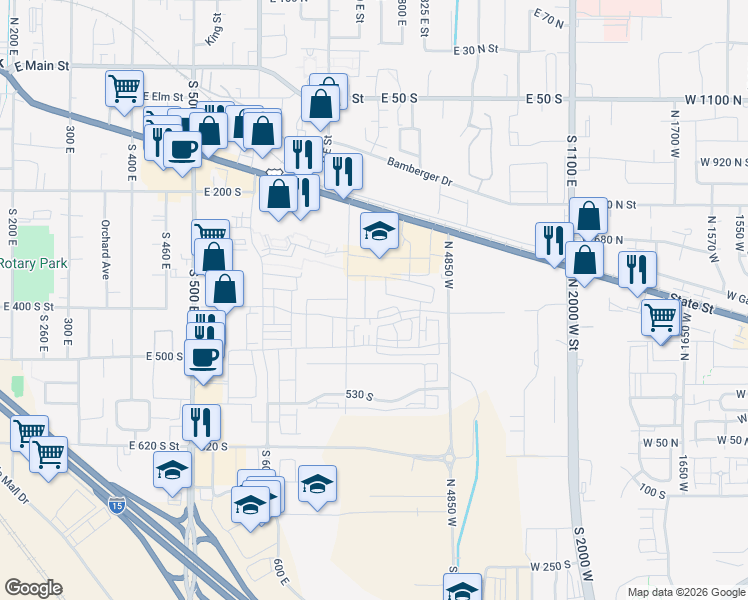 map of restaurants, bars, coffee shops, grocery stores, and more near 369 South 780 East in American Fork