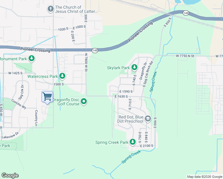 map of restaurants, bars, coffee shops, grocery stores, and more near 1577 South 530 East in Lehi