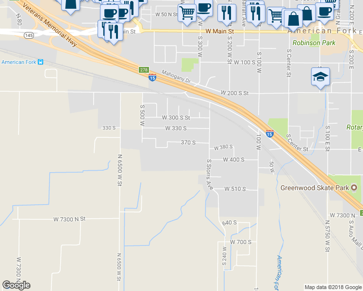 map of restaurants, bars, coffee shops, grocery stores, and more near 365 West 370 South in American Fork