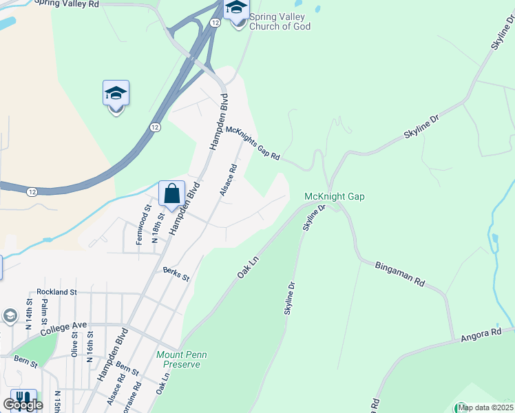 map of restaurants, bars, coffee shops, grocery stores, and more near 2019 Reservoir Road in Reading