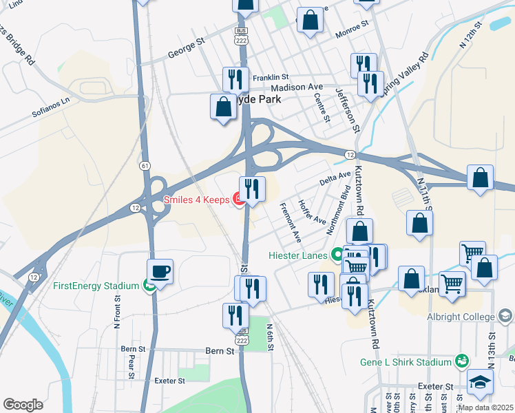 map of restaurants, bars, coffee shops, grocery stores, and more near 2334 Fairmont Avenue in Reading