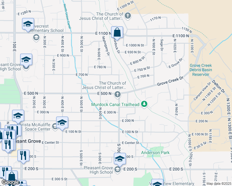 map of restaurants, bars, coffee shops, grocery stores, and more near 685 East 500 North in Pleasant Grove