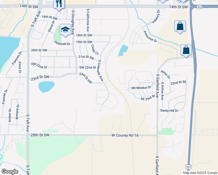 map of restaurants, bars, coffee shops, grocery stores, and more near 2318 South Colorado Avenue in Loveland