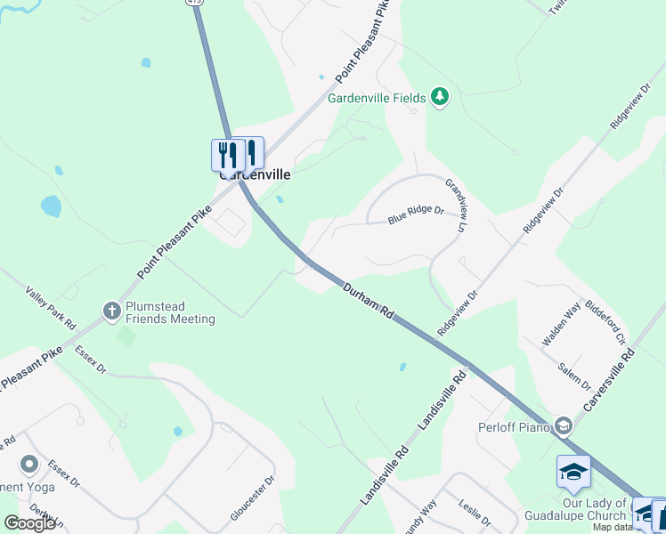 map of restaurants, bars, coffee shops, grocery stores, and more near 4506 Country View Drive in Doylestown