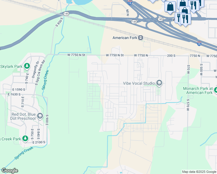 map of restaurants, bars, coffee shops, grocery stores, and more near 1076 West 360 South in American Fork