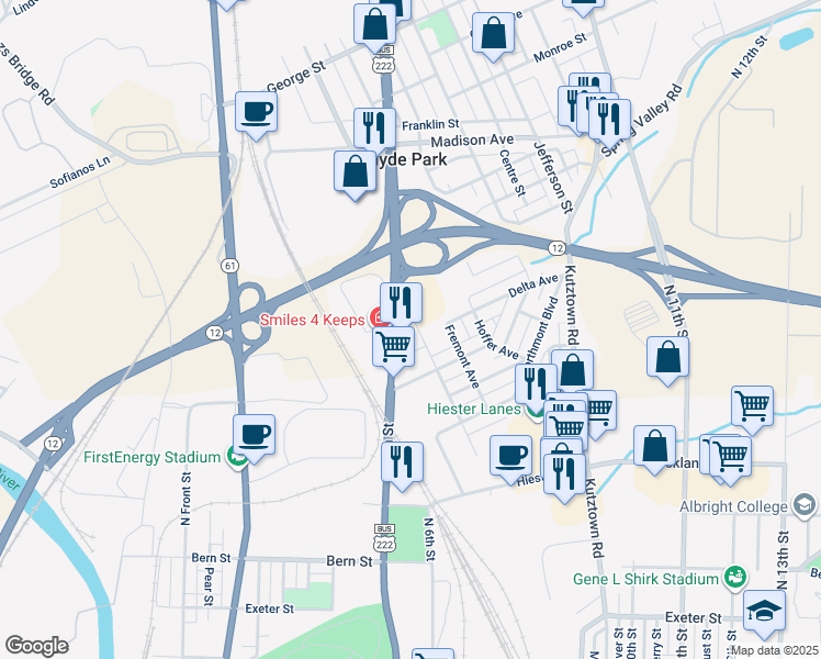 map of restaurants, bars, coffee shops, grocery stores, and more near 2334 Fairmont Avenue in Reading