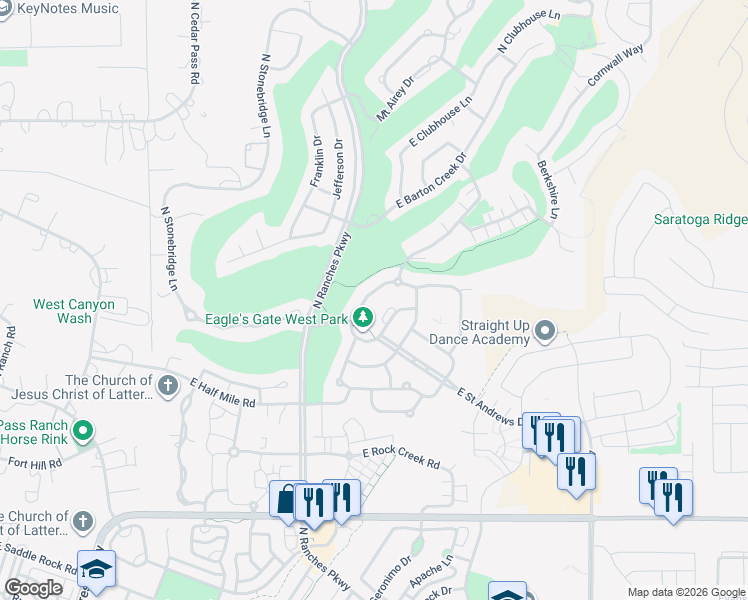 map of restaurants, bars, coffee shops, grocery stores, and more near 8504 Turnberry Road in Eagle Mountain