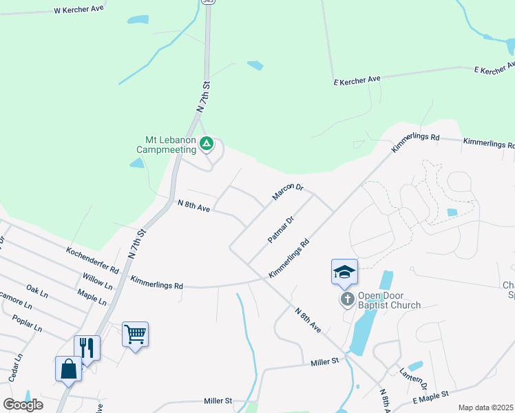 map of restaurants, bars, coffee shops, grocery stores, and more near 817 Marcon Drive in Lebanon