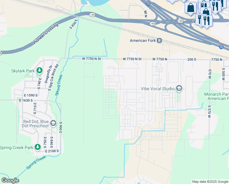 map of restaurants, bars, coffee shops, grocery stores, and more near 1114 West 360 South in Highland