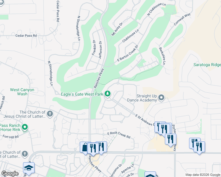 map of restaurants, bars, coffee shops, grocery stores, and more near 8494 Turnberry Road in Eagle Mountain