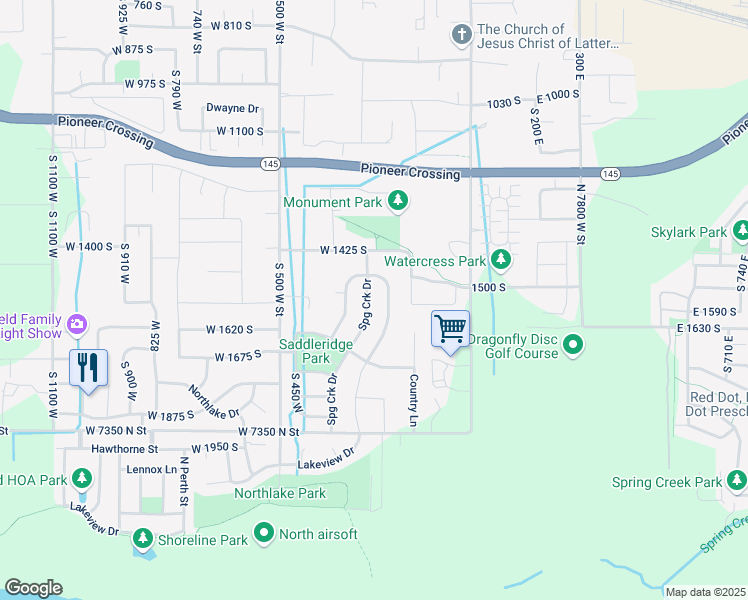 map of restaurants, bars, coffee shops, grocery stores, and more near 1515 Spring Creek Drive West in Lehi