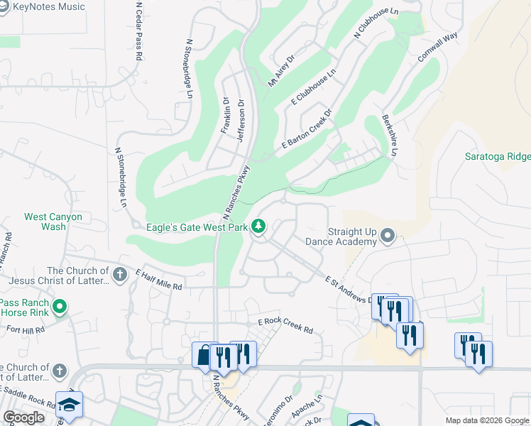 map of restaurants, bars, coffee shops, grocery stores, and more near 8504 Turnberry Road in Eagle Mountain