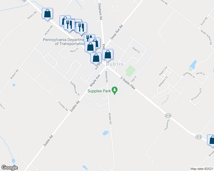 map of restaurants, bars, coffee shops, grocery stores, and more near 136-160 Middle Road in Dublin