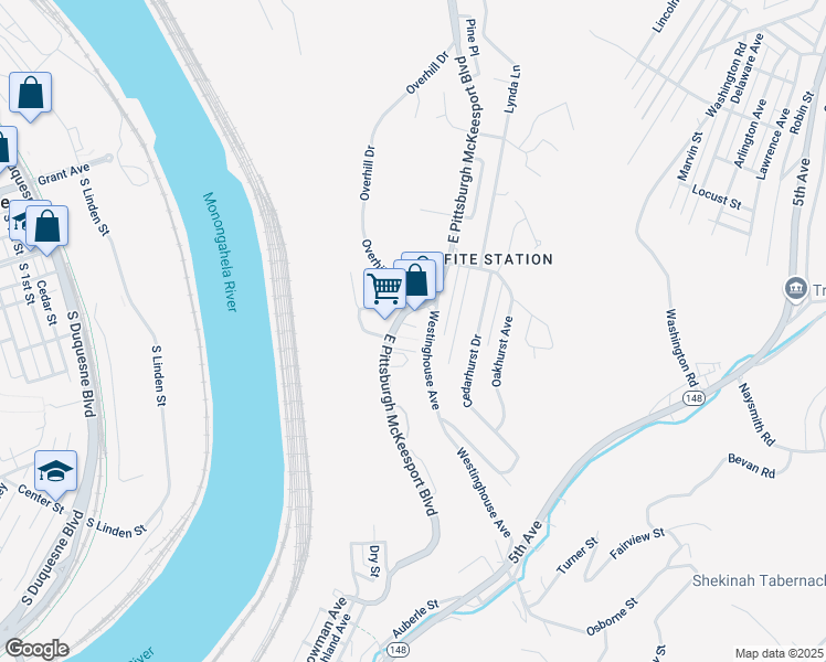 map of restaurants, bars, coffee shops, grocery stores, and more near 510 East Pittsburgh McKeesport Boulevard in North Versailles
