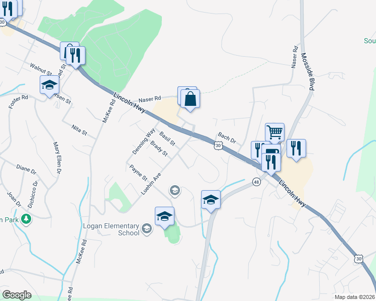 map of restaurants, bars, coffee shops, grocery stores, and more near 1704 Howell St in North Versailles