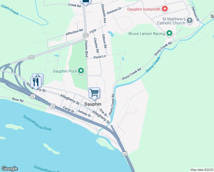 map of restaurants, bars, coffee shops, grocery stores, and more near 271 Riverview Terrace in Dauphin