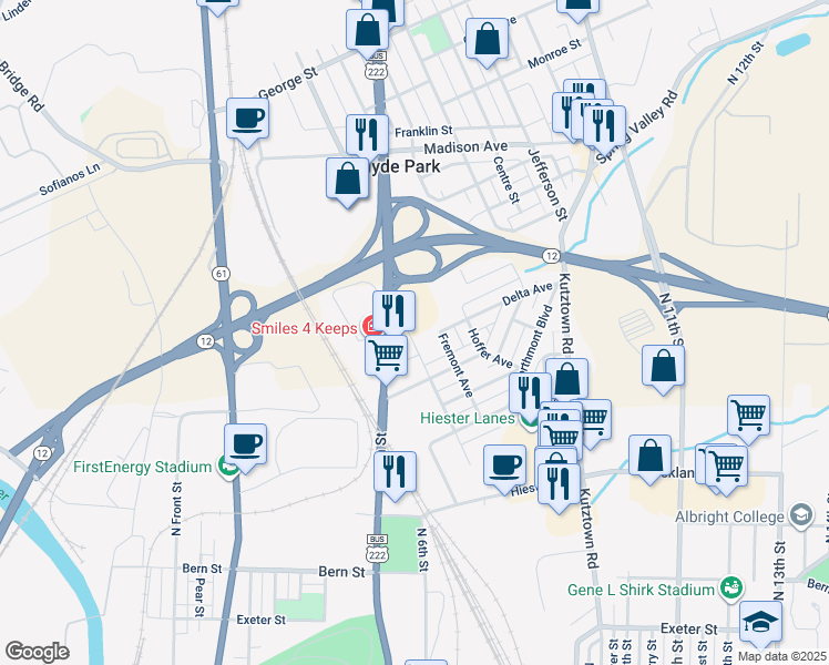 map of restaurants, bars, coffee shops, grocery stores, and more near 2335 Fairmont Avenue in Reading