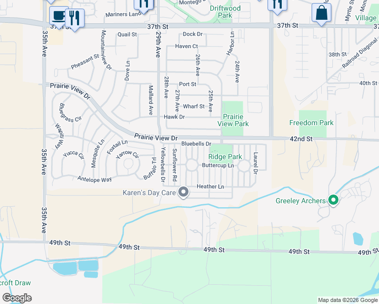 map of restaurants, bars, coffee shops, grocery stores, and more near 4208 Rockcress Road in Evans