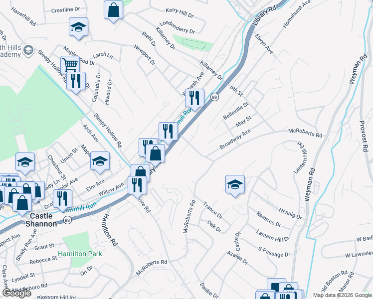 map of restaurants, bars, coffee shops, grocery stores, and more near 3281 Waverly Street in Pittsburgh