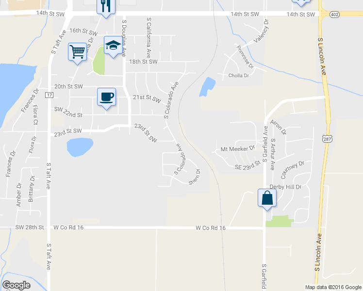 map of restaurants, bars, coffee shops, grocery stores, and more near 2318 South Colorado Avenue in Loveland