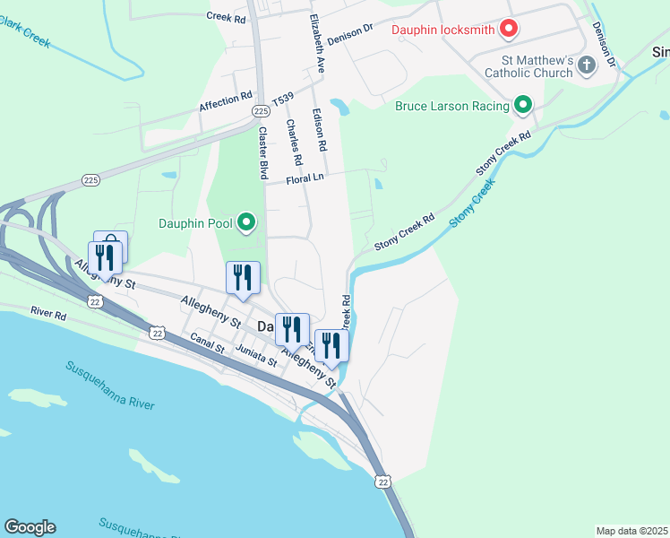 map of restaurants, bars, coffee shops, grocery stores, and more near 271 Riverview Terrace in Dauphin