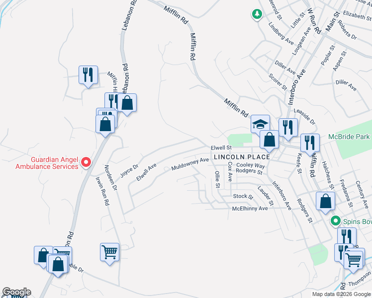 map of restaurants, bars, coffee shops, grocery stores, and more near 929 Elwell Street in Pittsburgh