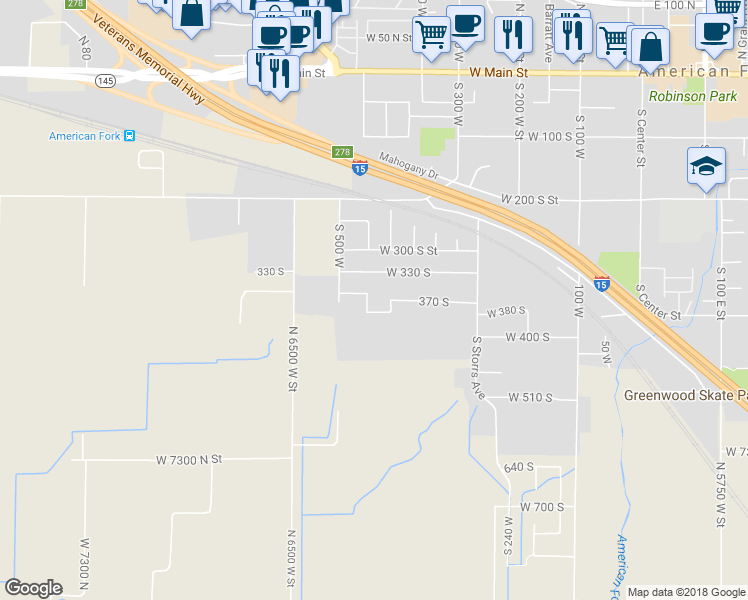 map of restaurants, bars, coffee shops, grocery stores, and more near 363 South 450 West in American Fork