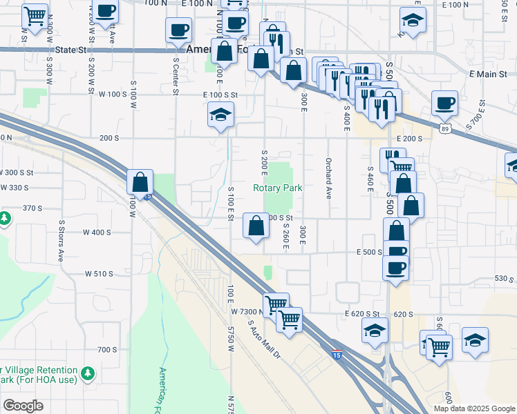 map of restaurants, bars, coffee shops, grocery stores, and more near 364 South 200 East in American Fork