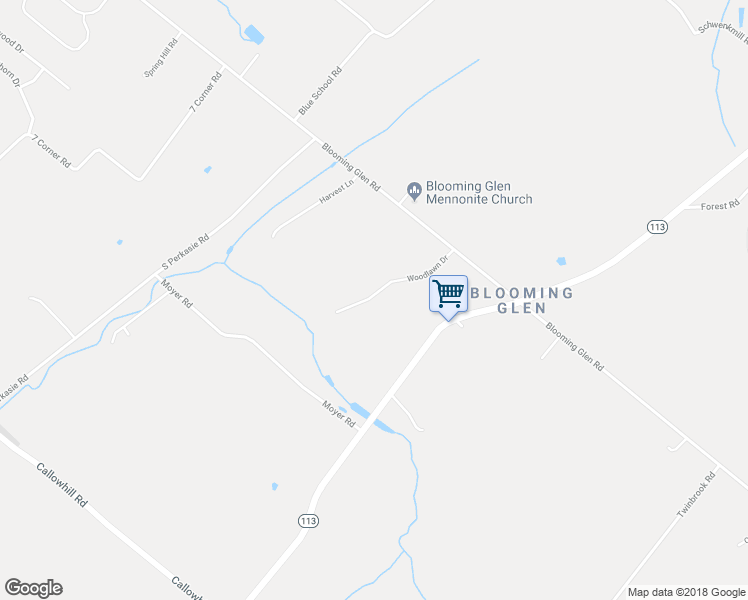 map of restaurants, bars, coffee shops, grocery stores, and more near Woodlawn Avenue in Perkasie