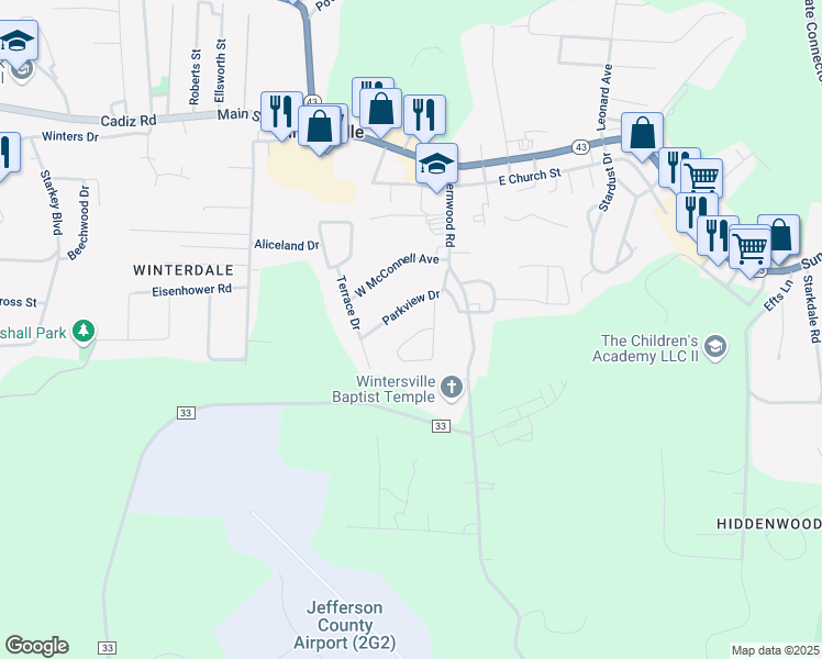 map of restaurants, bars, coffee shops, grocery stores, and more near 152 Susan Drive in Steubenville