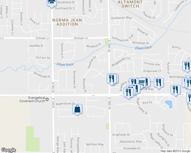 map of restaurants, bars, coffee shops, grocery stores, and more near Crosspoint Court South in Lafayette